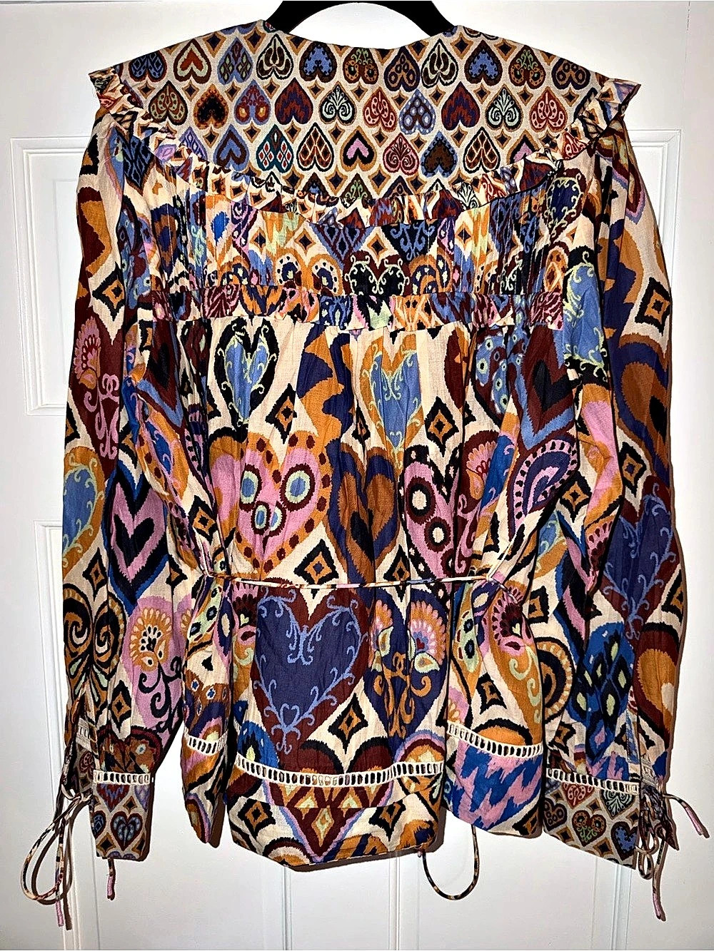 Farm Rio Hearts Ikat Cream Blouse, Multicolor, Medium - Picture 3 of 6